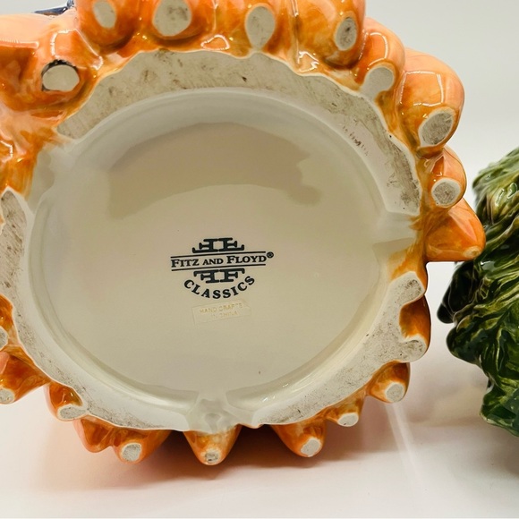 Fitz and Floyd Carrot and Eggplant Cookie Jar - Green, Orange, Blue - Picture 7 of 8